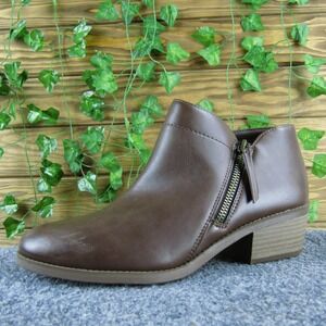 Time and Tru Women's Ankle Boots Wide Width Brown‎ Side Zip Block Heel Booties 8
